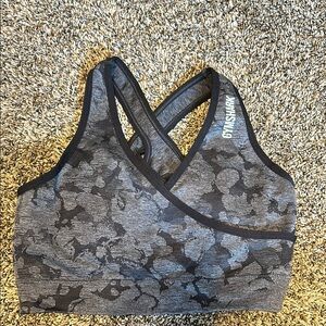 Gymshark Women's Black and Gray Camo Sports Bra